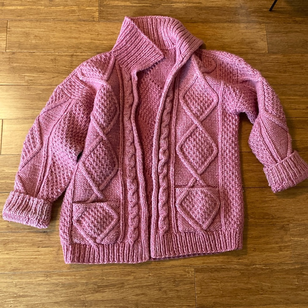 Handmade, chunky oversized 100% wool sweater/cardigan-pink
